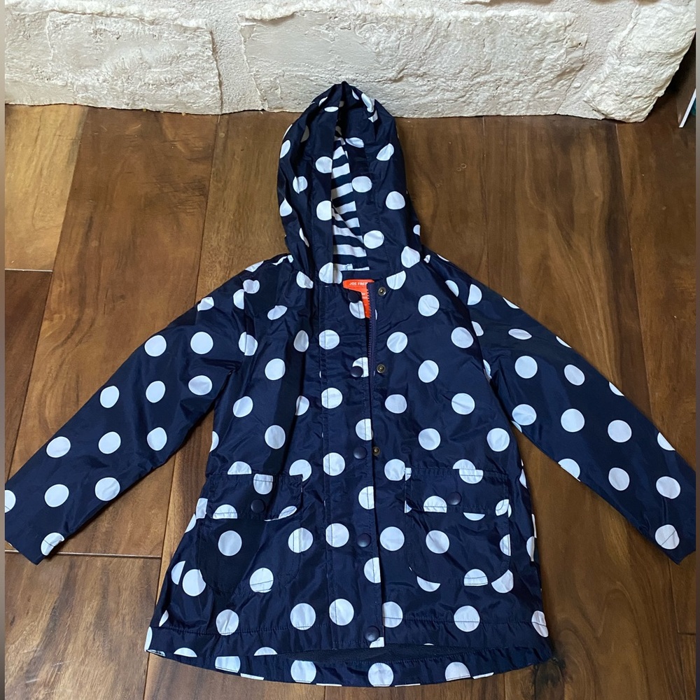 Girls Blue & White Polka Dot Rain Jacket - Size 4